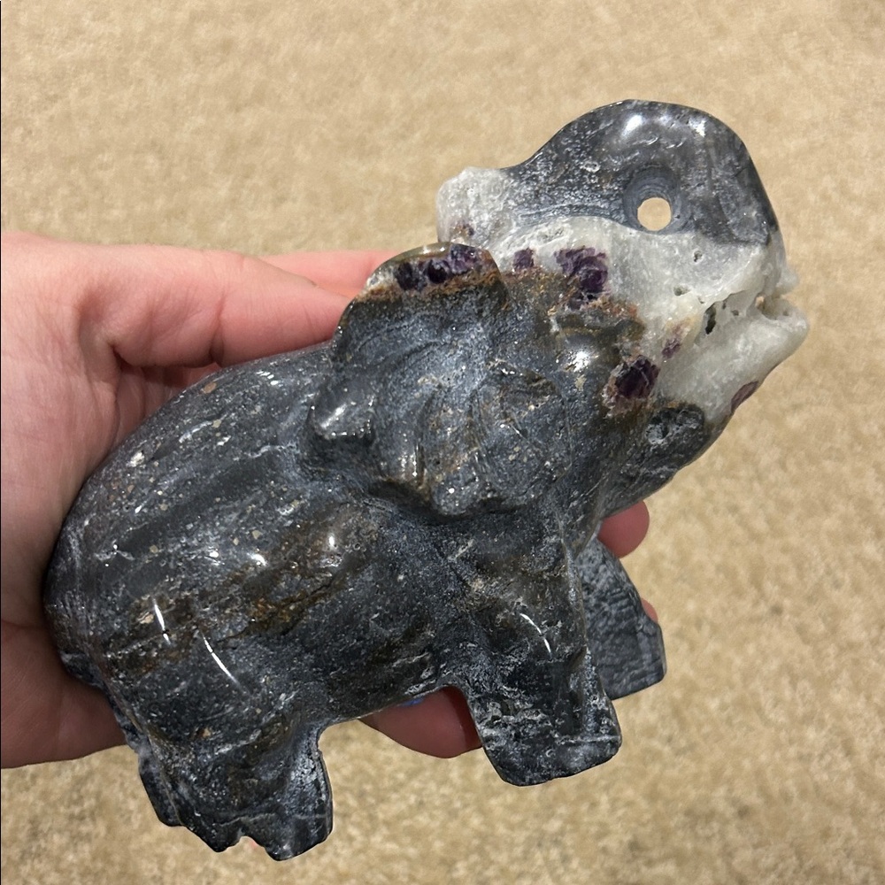 Fluorite Root 5.5” Crystal Elephant Figurine - trunk up